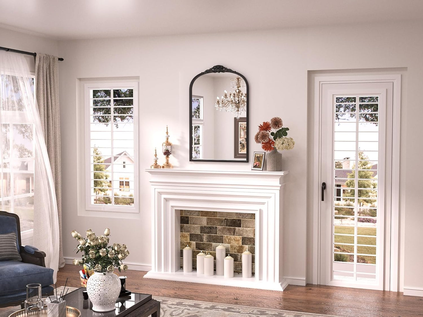 Keonjinn Antique Arch Mirror 20" x 30", Black Ornate Vintage Mirror, Baroque Decorative Mirrors for Mantle, Bathroom, Living Room, Hallway, Fireplace, Flench Cleat Mounting