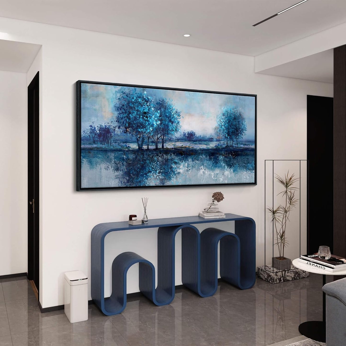 Framed Canvas Wall Art Canvas Prints Pictures for Bedroom Blue Tree Wall Art Painting Nature Landscape Artwork Large Size Picture for Home Office Living Room Bedroom Bathroom Wall Decor 20”x40”