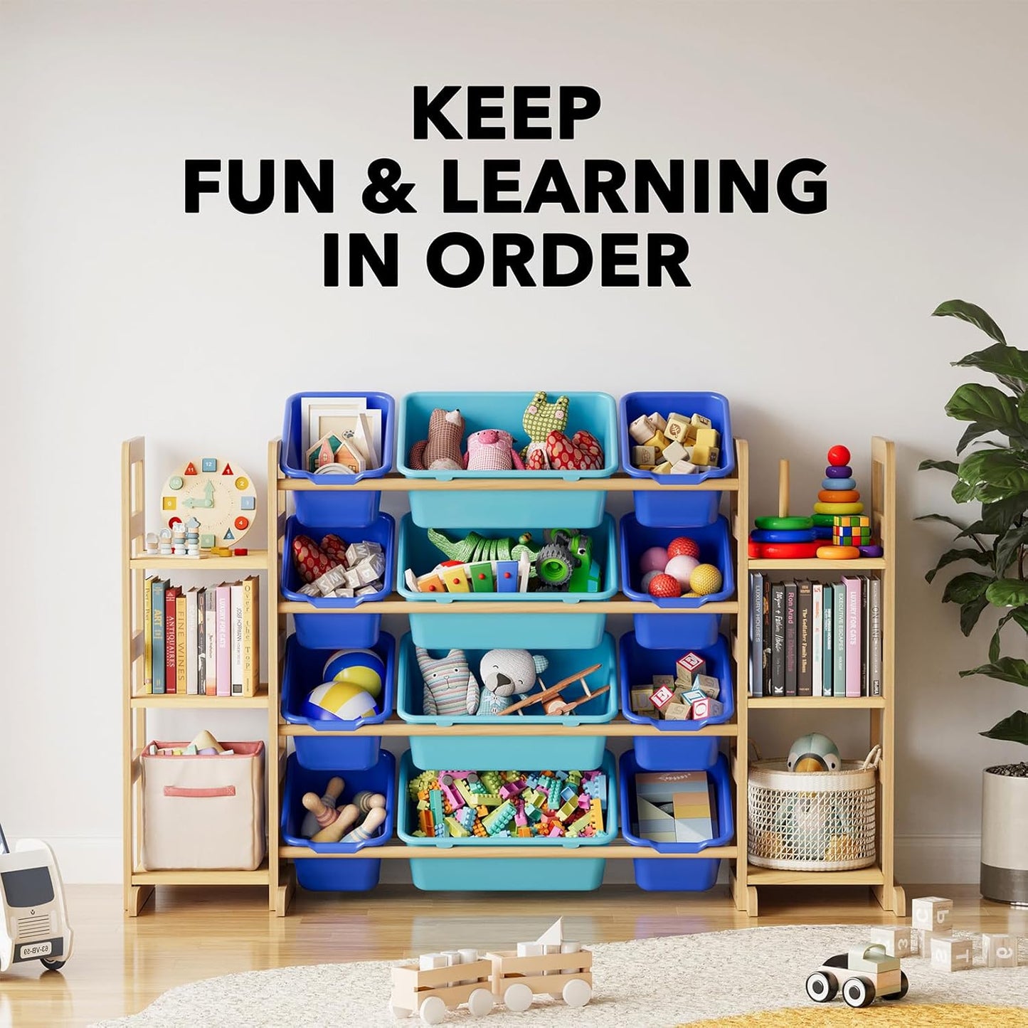 SpaceAid Toy Storage Organizer with 6 Shelves and 12 Bins, Toy Organizers Storage Bookshelf, Kids Bin Shelf Toys Box Bookcase for Bedroom Playroom Organization Room Decor, Blue and Navy Blue