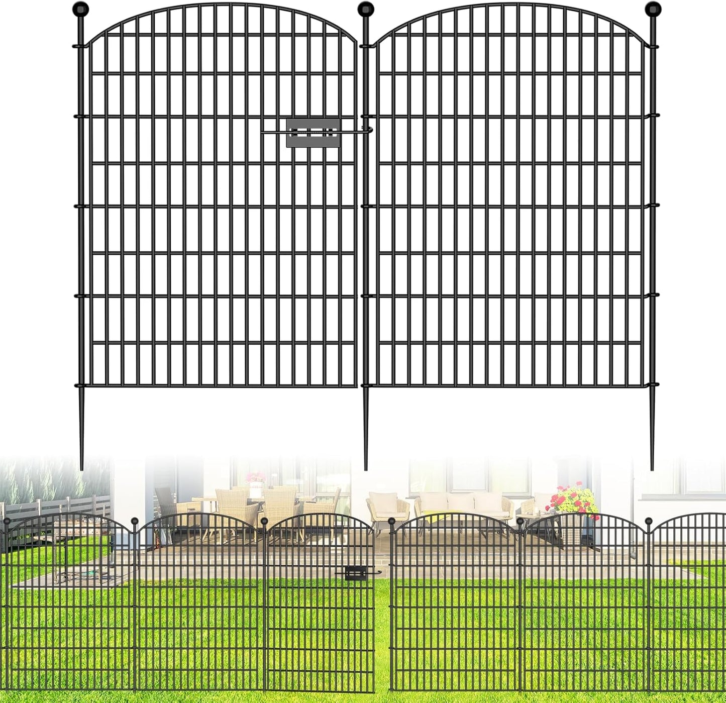 20 Panels No Dig Decorative Garden Fence with Gate - 40 in (H) x 47.2 ft (L) 19 Panels + 1 Gate, Dog Fence Outdoor for Yard, Rustproof Metal Animal Barrier Ground Stakes Fencing for Garden