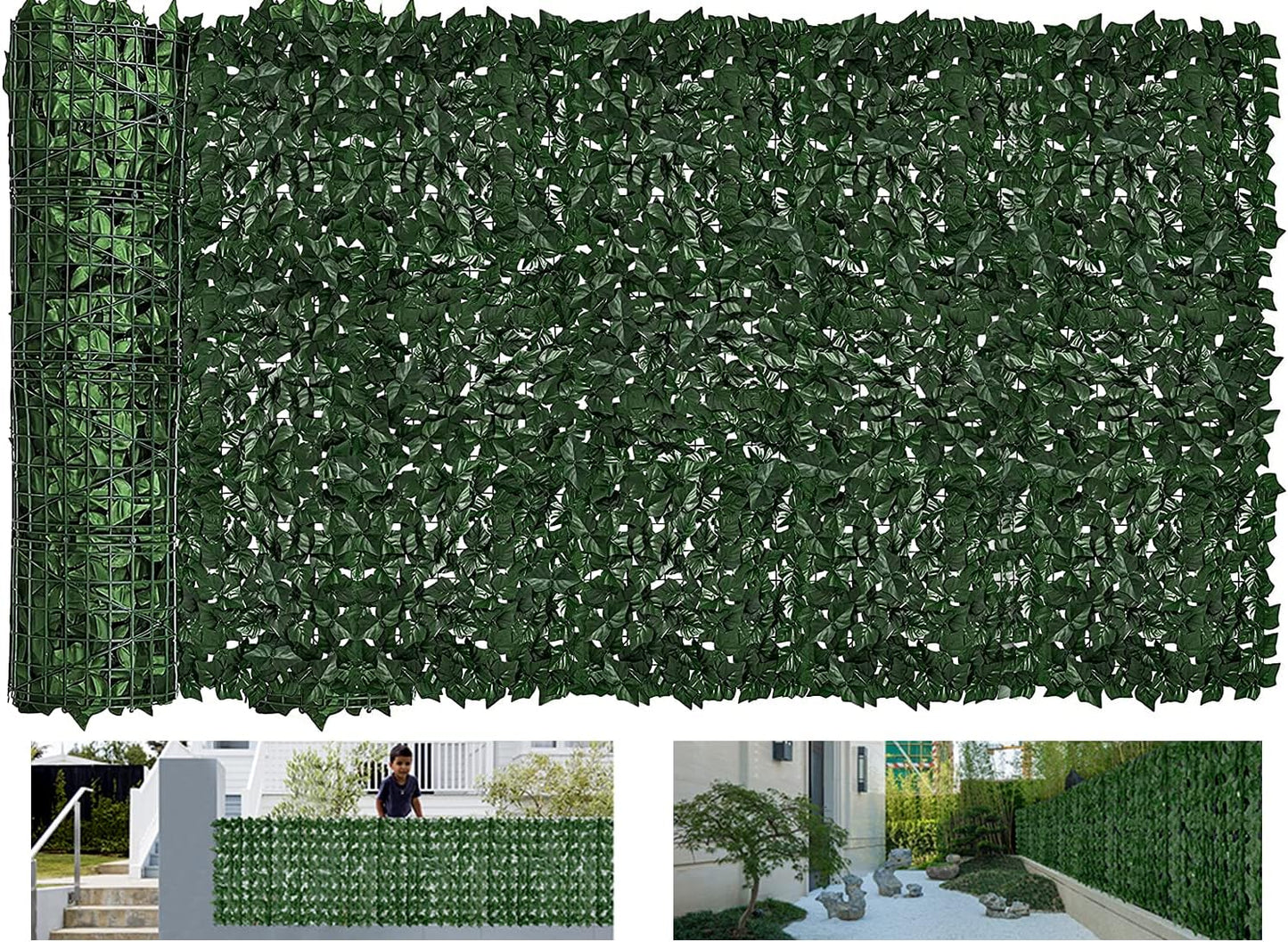 Faux Ivy Privacy Fence Screen Outdoor Expandable Artificial Greenery Roll Fake Hedge Wall Patio Green Plastic Leaf Plant Vine Grass Panels Gate Covering Garden Yard Balcony (158.0 X 60.0 in)