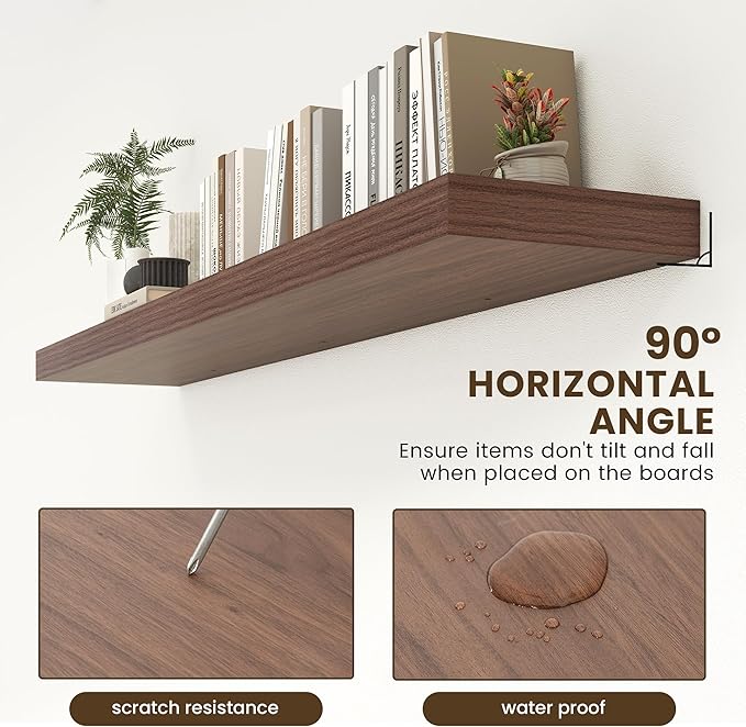 12 Inch Deep Floating Shelves for Wall | 72W x 12D Floating Shelves Set of 1 | Rustic Walnut Long Floating Shelves for Living Room Bathroom Laundry Room Bedroom Kitchen Home Office