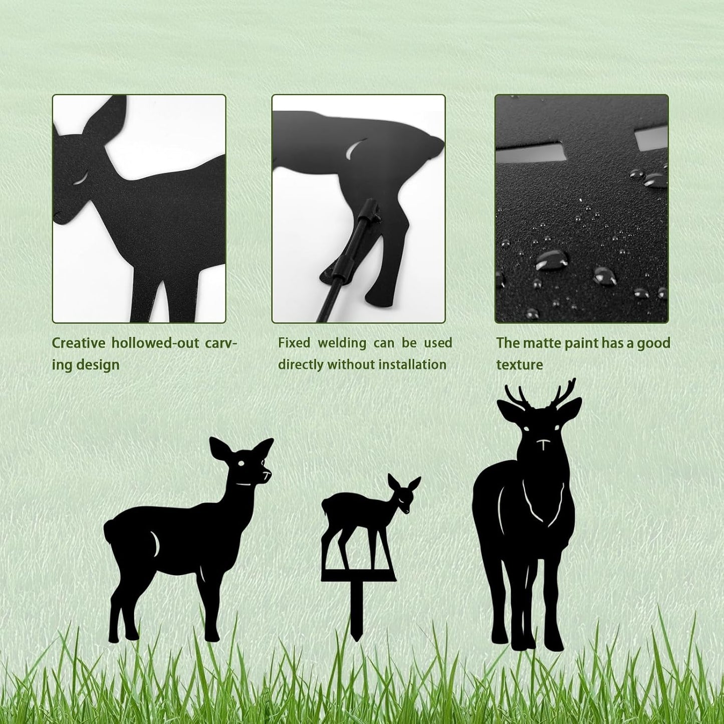 3 Pack Deer Metal Garden Decorative Stakes, Weather Proof Silhouette Statues for Yard, Patio,Outdoor Decor for Deer Lovers and Pet Owners