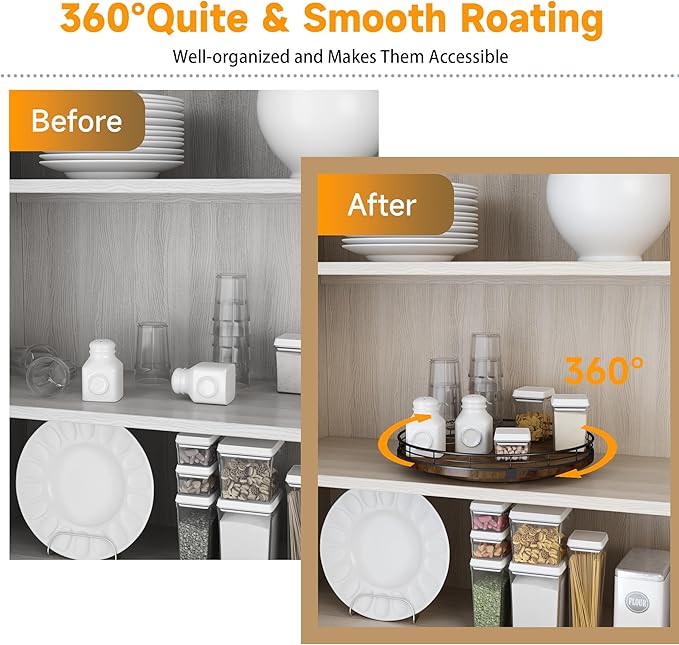 Farmhouse Oak 12" Lazy Susan Turntable Organizer for Cabinet, Round Wooden Lazy Susan Organization and Storage for Dining Table, Pantry, Kitchen, Countertop, Cupboard,Home Decor, Walnut Wood