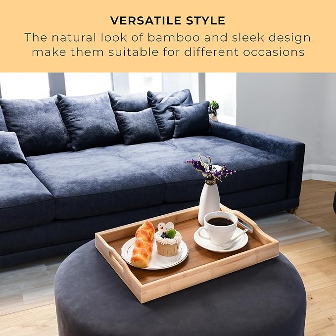 Prosumers Choice Wooden Tray - Light Brown Serving Trays with Handles - Nesting Design for Space Saving - Wooden Serving Tray for Food, Drinks, Snacks - Set of 3