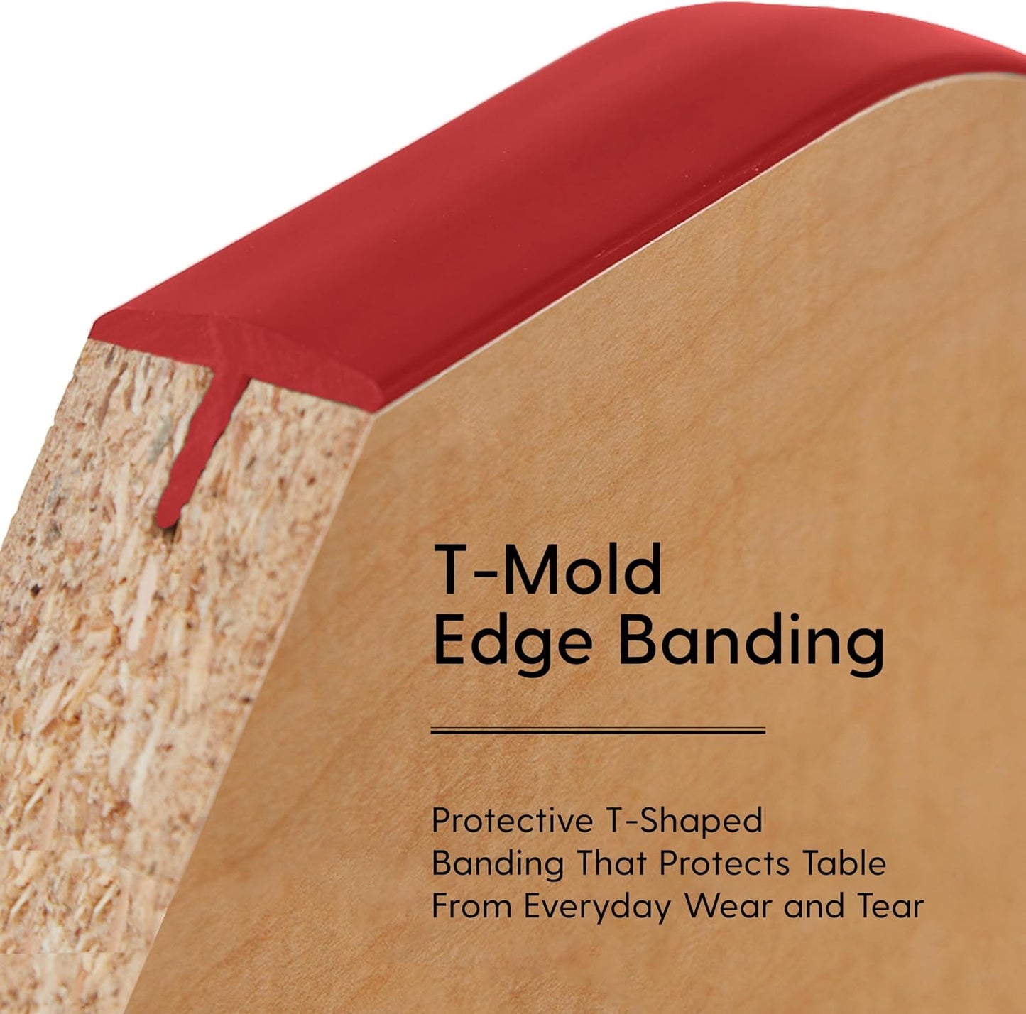 FDP Rectangle Activity School and Classroom Kids Table (24 x 60 inch), Chunky Toddler Legs, Adjustable Height 15-24 inches - Maple Top and Red Edge