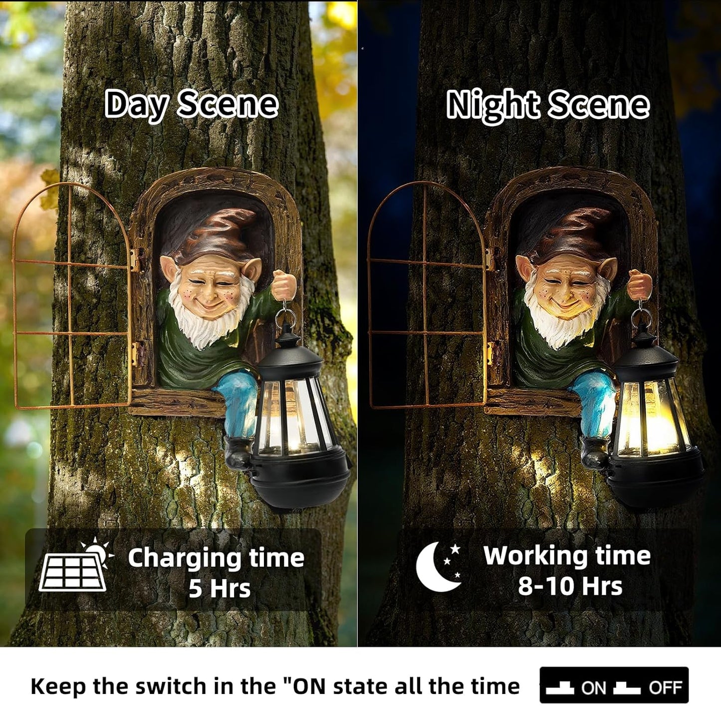 Garden Gnome Decor Outdoor Statue - Gnome With Solar Waterproof Lantern, Whimsical Elf Out The Door Tree Hugger Garden Statues, Home, Fence, Patio, Resin Ornament, Gardening Gift Tree Faces Gnomes