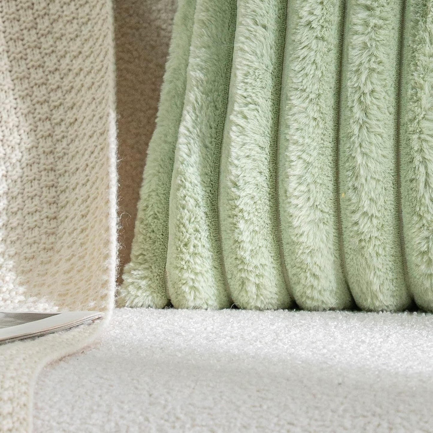 DEELAND Pack of 2,Double-Sided Faux Fur Plush Decorative Throw Pillow Covers Fuzzy Striped Soft Pillowcase Cushion Covers for Sofa Couch Bedroom Green 20x20 inch