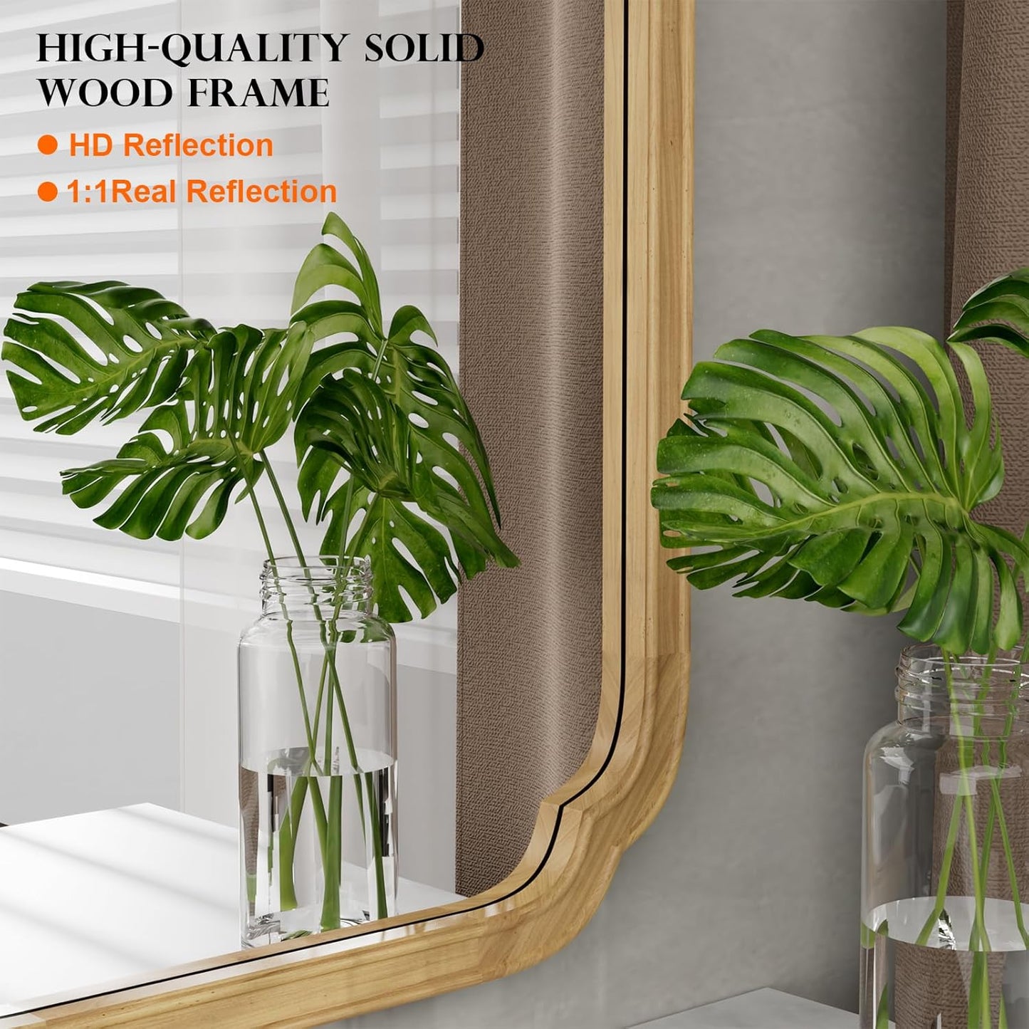 WallBeyond 30" x 40" Rounded Corner Arch Wall Mirror with Wood Frame for Entryway, Living Room or Bedroom Home Decor - Light Woodgrain [30 x 40 inches, Natural Color]