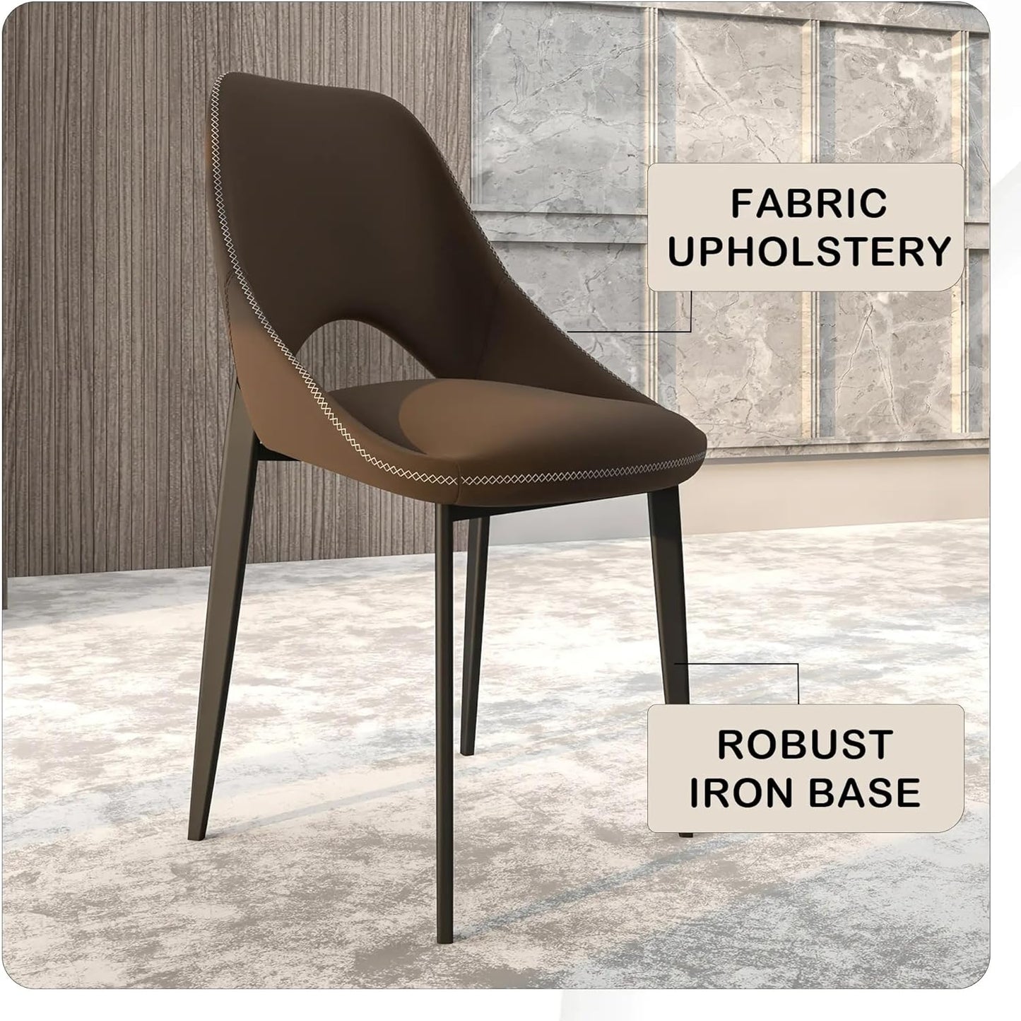 LeisureMod Amalfi Upholstered Fabric Dining Chair – Modern Side Chair with Iron Legs, Mid-Century Accent Chair for Dining Room or Kitchen