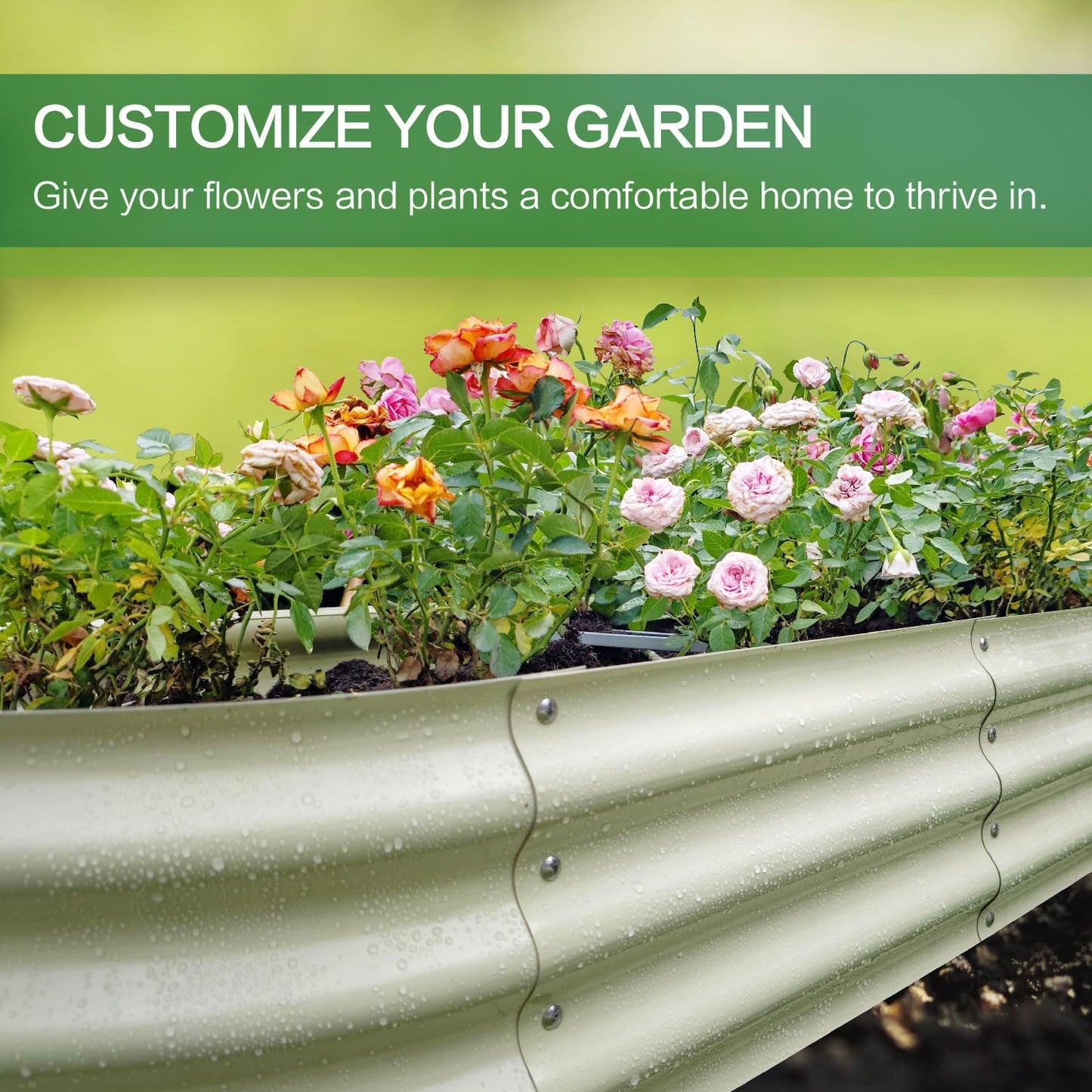 Gardmax Galvanized Raised Garden Bed, Lightweight Planter Boxes Outdoor with Easy Assembly, Large Garden Bed for Vegetables, Fruits, Flower Milk White