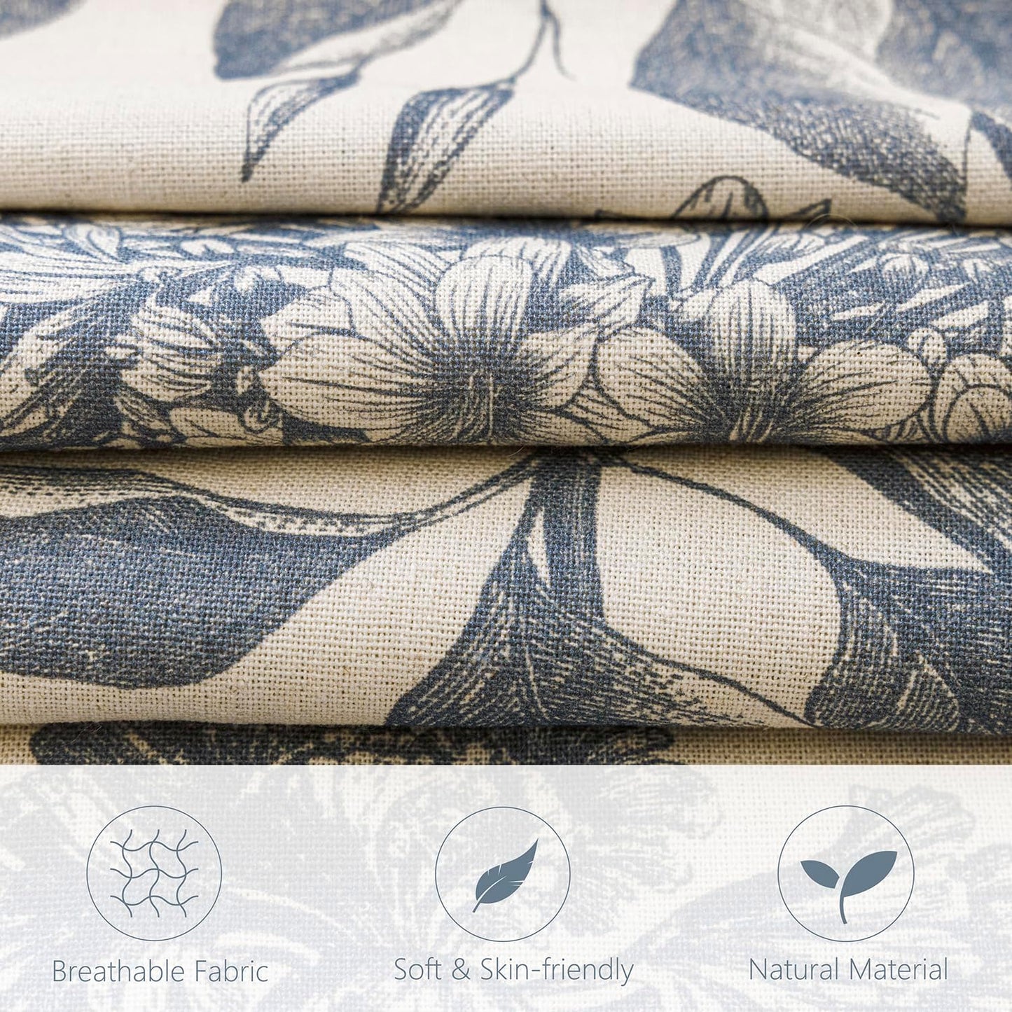 Foindtower Set of 2 Linen Floral Vintage Throw Pillow Covers Neutral Accent Print Decorative Cushion Covers Farmhouse Boho Home Decor for Sofa Chair Couch Bedroom Living Room Outdoor,22×22 Inch,Blue