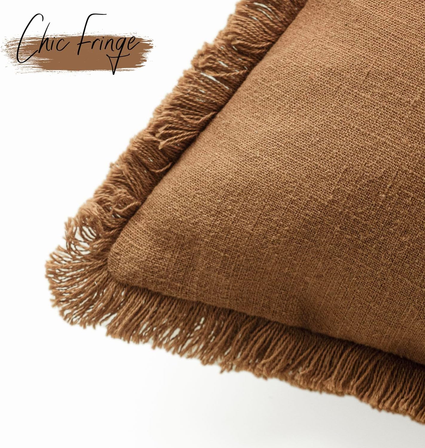 Foindtower Set of 2 Decorative Linen Fringe Throw Pillow Covers Boho Farmhouse Cushion Cover with Tassels Soft Accent Pillowcase for Couch Sofa Bed Living Room Home Decor,20×20 Inch,Orange Brown