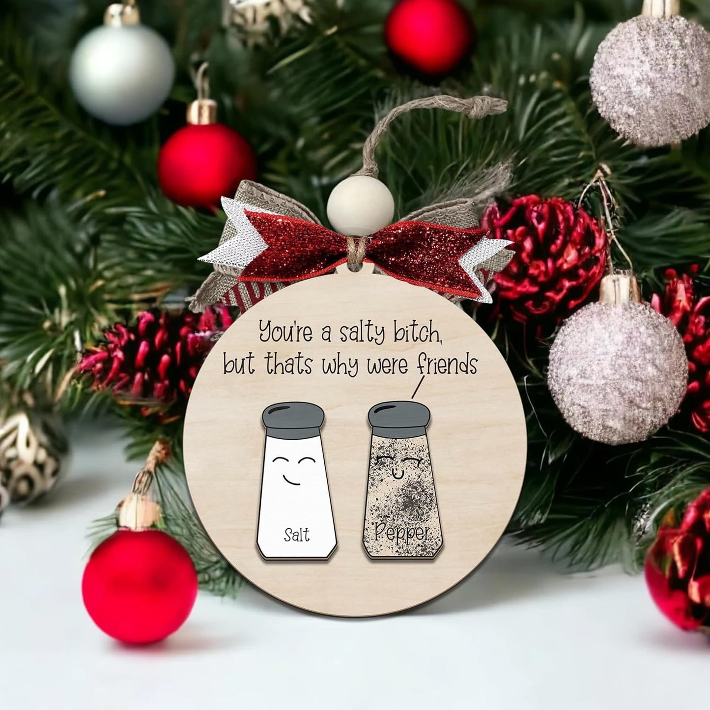 Funny Christmas Ornaments 2024 - Unique Wooden Ornaments for Tree, Gag Gifts for Men, Women, Friends, Adults