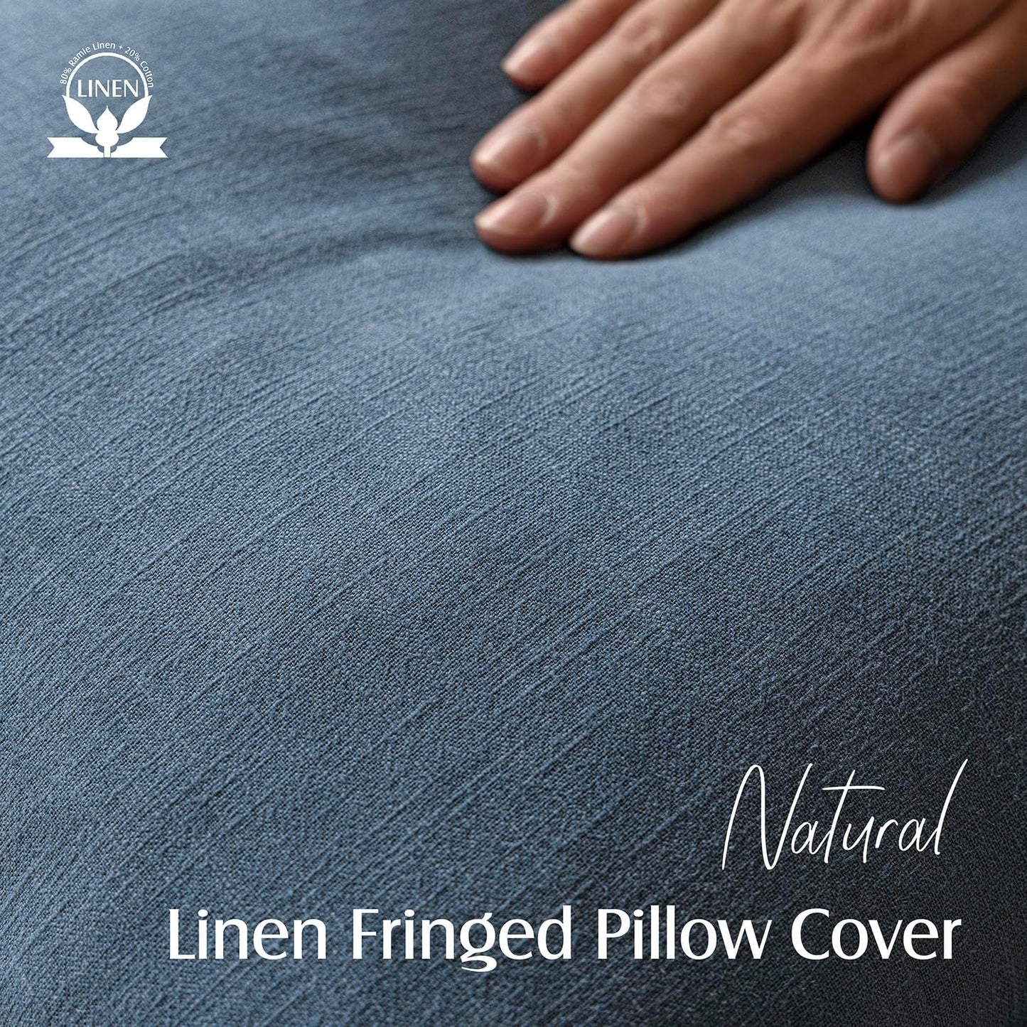 Foindtower Set of 2 Decorative Linen Fringe Throw Pillow Covers Cozy Farmhouse Cushion Cover with Tassels Accent Pillowcase for Couch Chair Sofa Bed Living Room Home Decor,20×20 Inch,Dark Blue