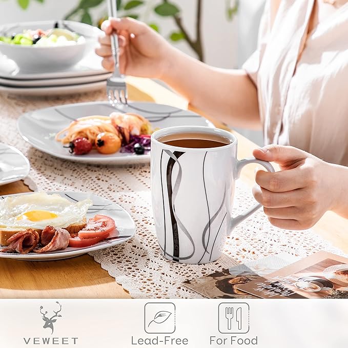 VEWEET Coffee Mugs Set of 6, 16 OZ Large Coffee Cups Set, White Mug Sets Ceramic Mugs Set with Big Handle, Microwave Dishwasher Safe, Series Fiona