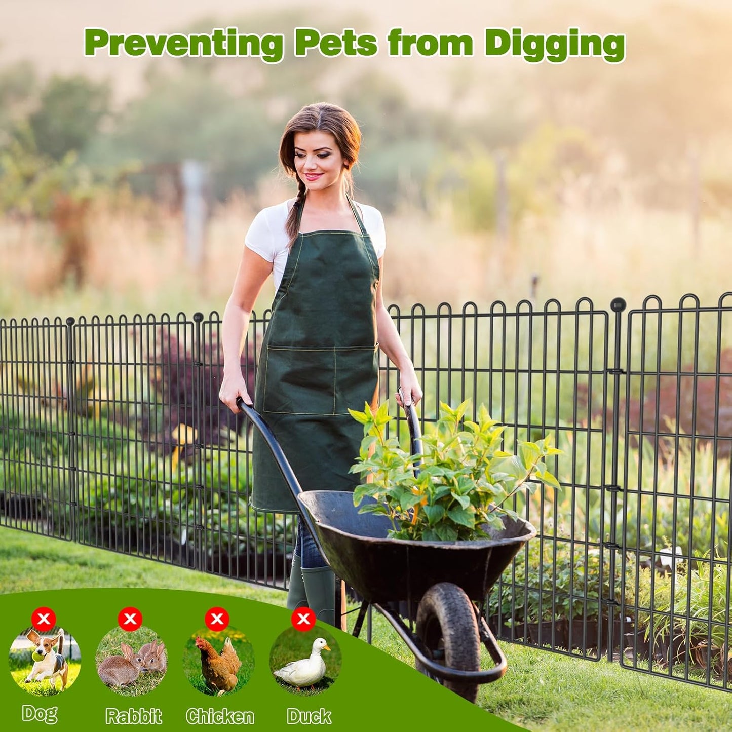 10 Panels No Dig Decorative Garden Fence for Yard, 40 in(H) X 23.6 ft(L) Animal Barrier Fencing for Outdoor Dog, Metal Portable Garden Fences for Borders, Pets, Landscape, Temporary Fence