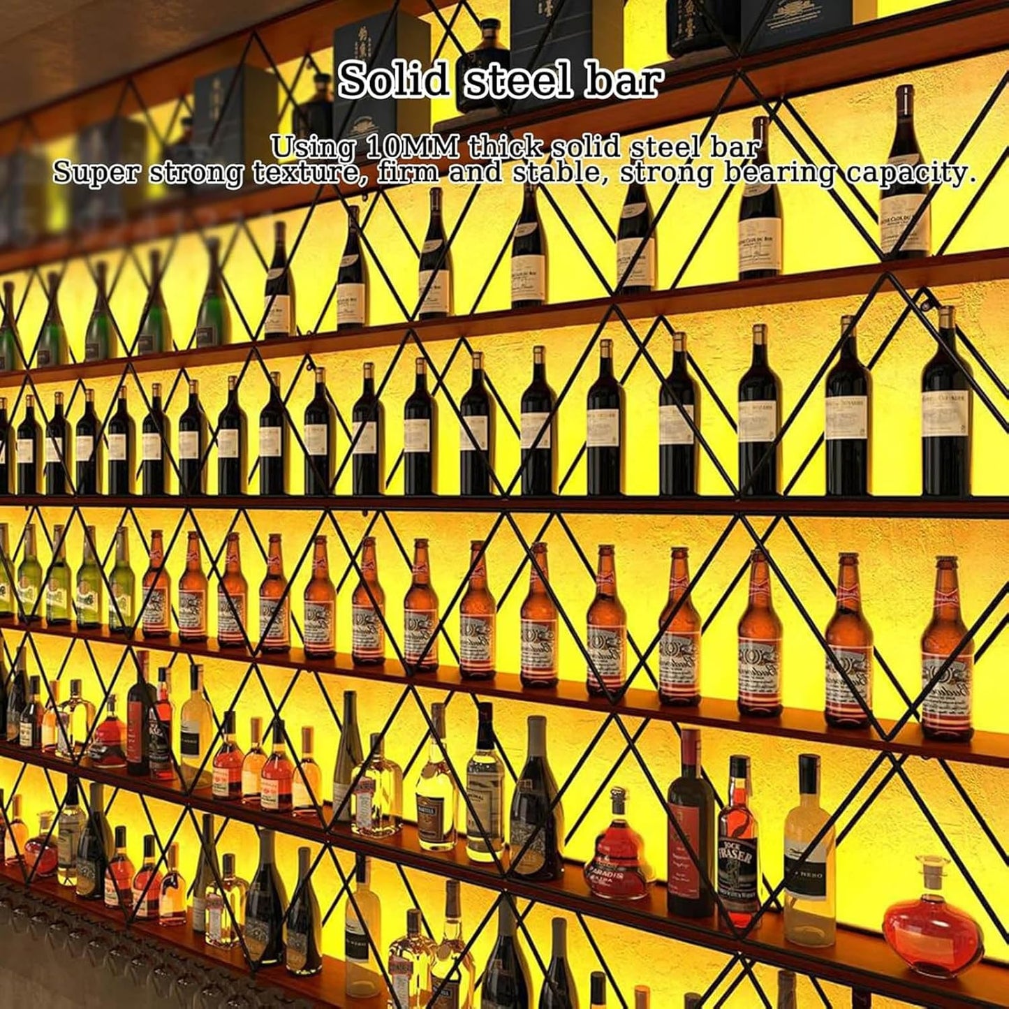 47in Wine Rack Wall Mount with Glass Holder, 3-Tier Floating Wine Rack, Multi-Function Bar Wine Bottle Display Rack for Commercial Restaurants, Tea Rooms, Bars, Wine Cellars (black, 47.24in/120cm)