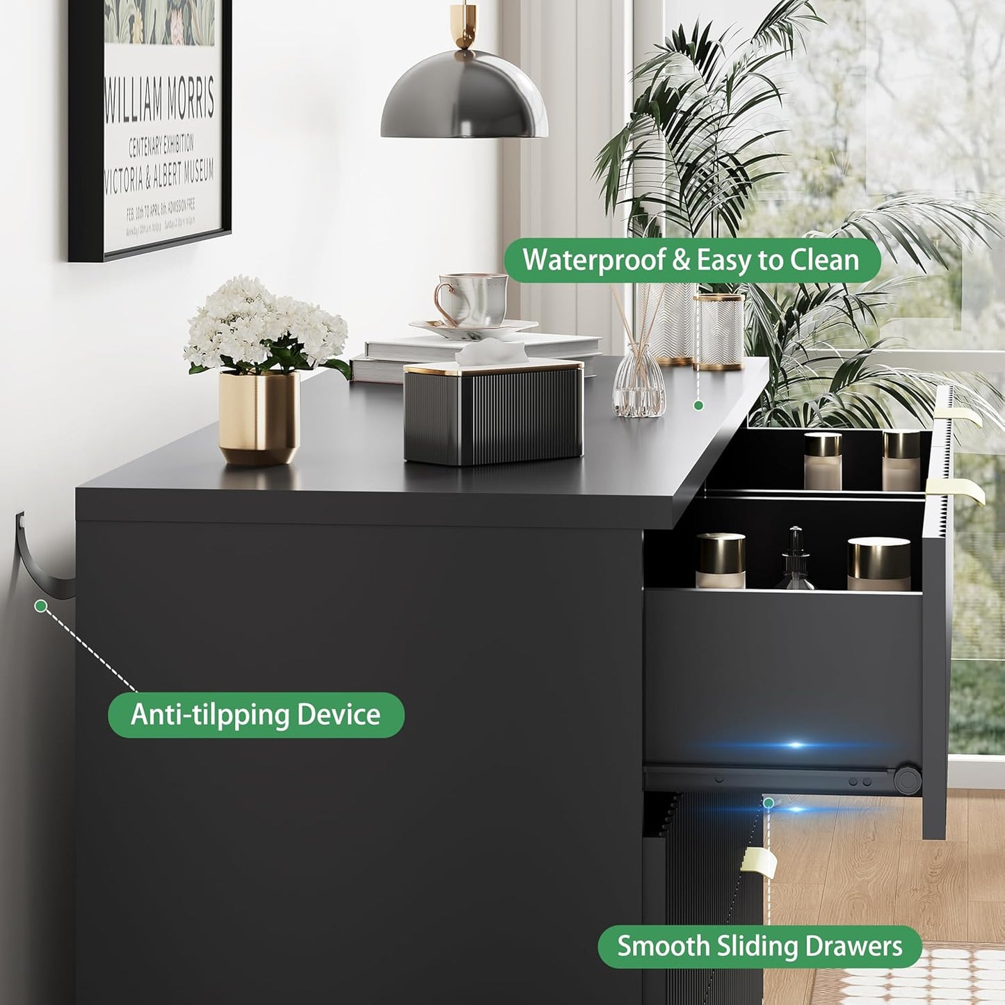 Fluted Dresser for Bedroom with 8 Drawers, 48" Wide Modern Chest of Drawers with Metal Handle, Wooden Dresser TV Stand, Wood Closet Clothes Storage Drawer Organizer for Living Room, Hallway, Black