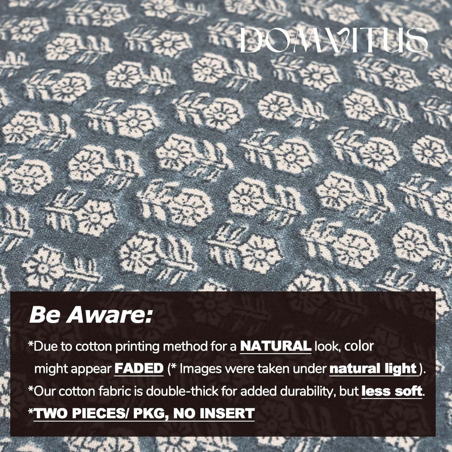 DOMVITUS Floral Pillow Covers Set of 2, Throw Pillow Covers 20x20, Floral Print Neutral Accent Decorative Pillow Covers for Living Room, Bed, Dusty Blue