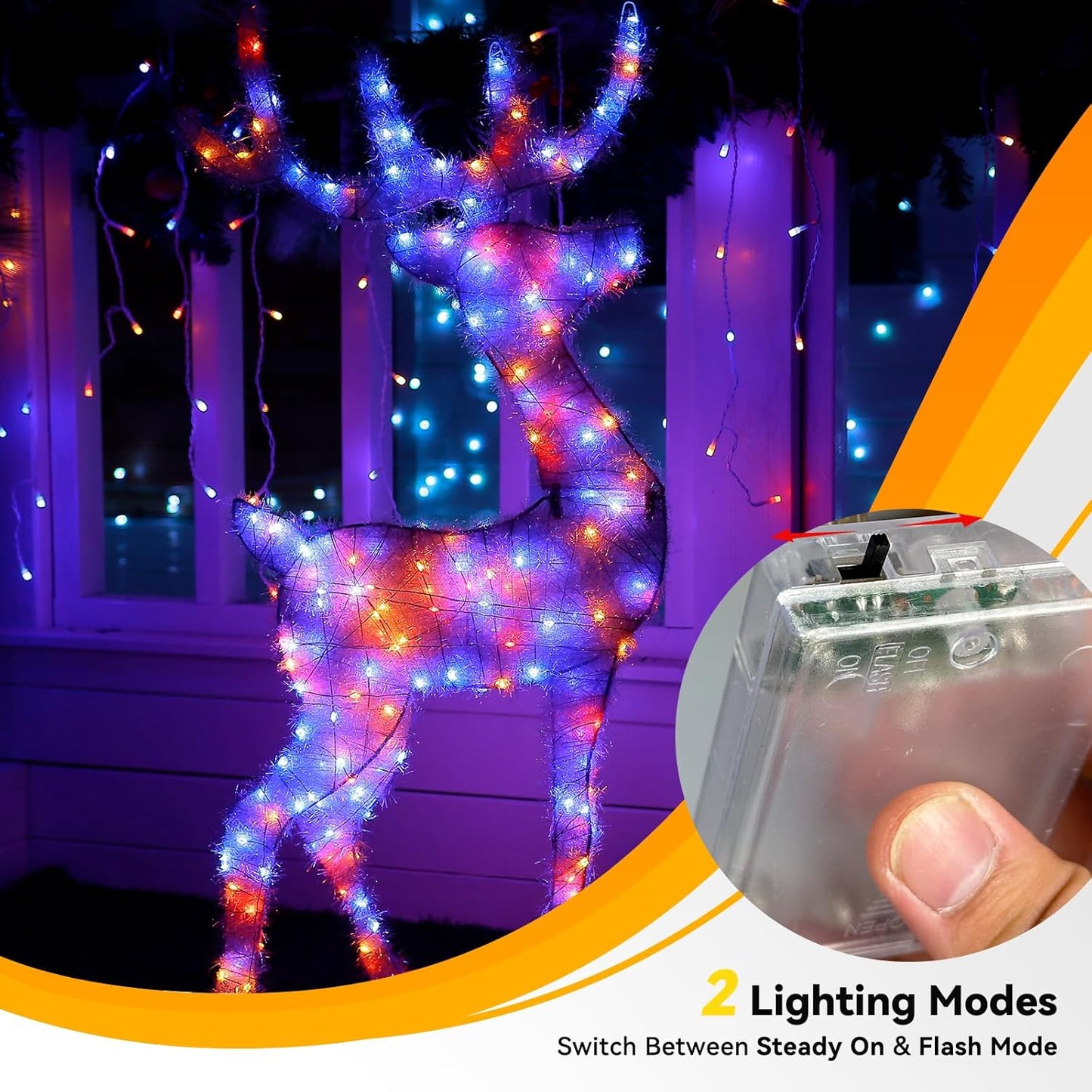 4 Pack 60LED Halloween Fairy Lights Battery Operated - 20FT Twinkle Lights with 2 Lighting Modes Indoor, Waterproof Led Fairy String Lights for Christmas, Bedroom, Dorm, DIY Decor, Purple & Orange