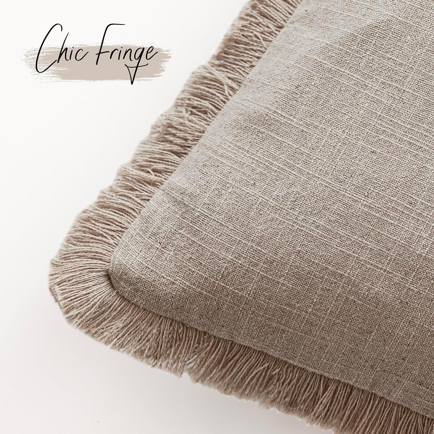 Foindtower Set of 2 Decorative Linen Fringe Throw Pillow Covers Farmhouse Cushion Cover with Tassels Soft Accent Pillowcase for Couch Chair Sofa Bed Living Room Home Decor,22×22 Inch,Natural Linen