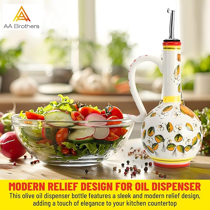 15Oz Ceramic Handmade Oil Dispenser with 3 olive design