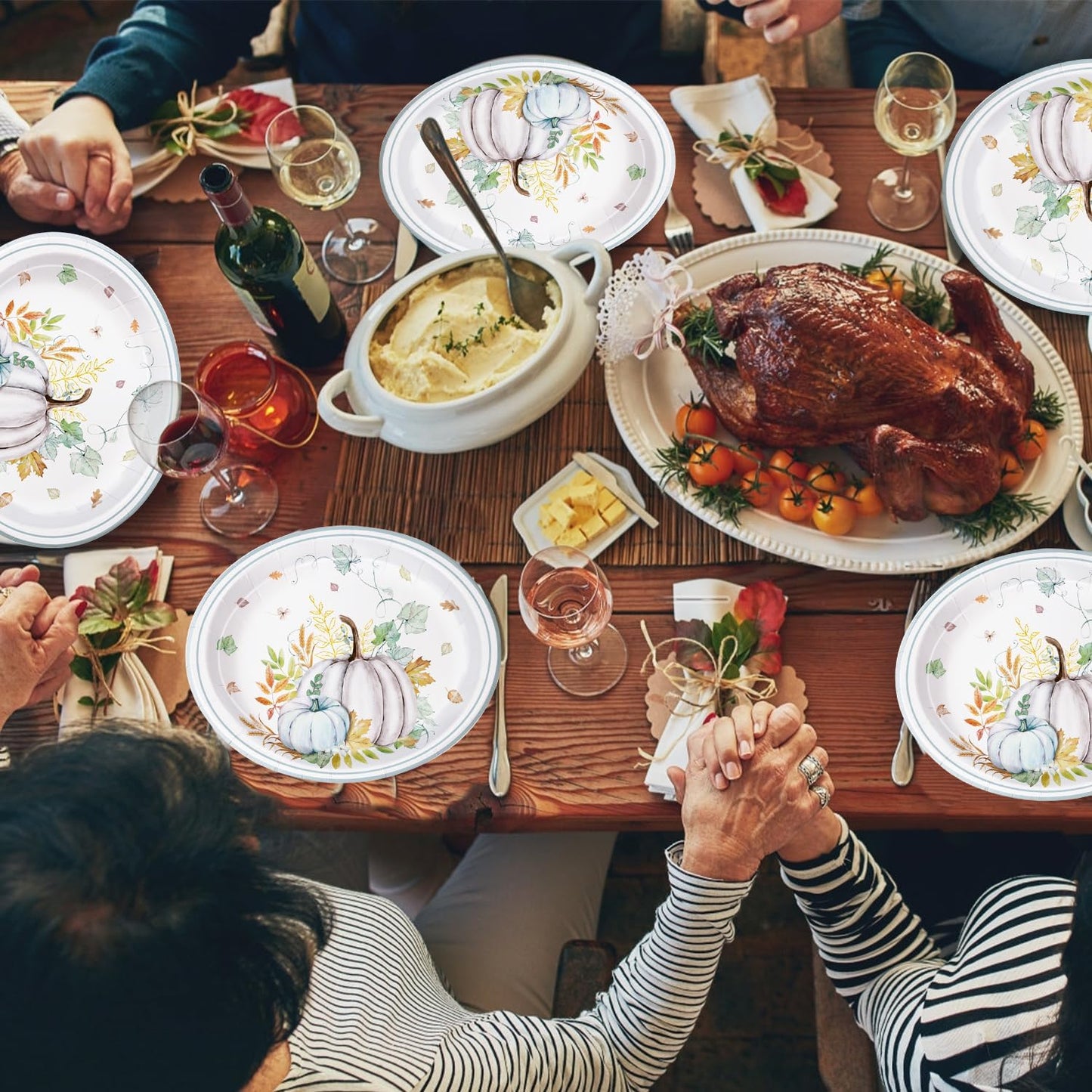 25 Pcs Fall Paper Plates Large 9" X 11" Thanksgiving Pumpkins Maple Leaf Disposable Autumn Dinnerware for Harvest Thanksgiving Party Decorations