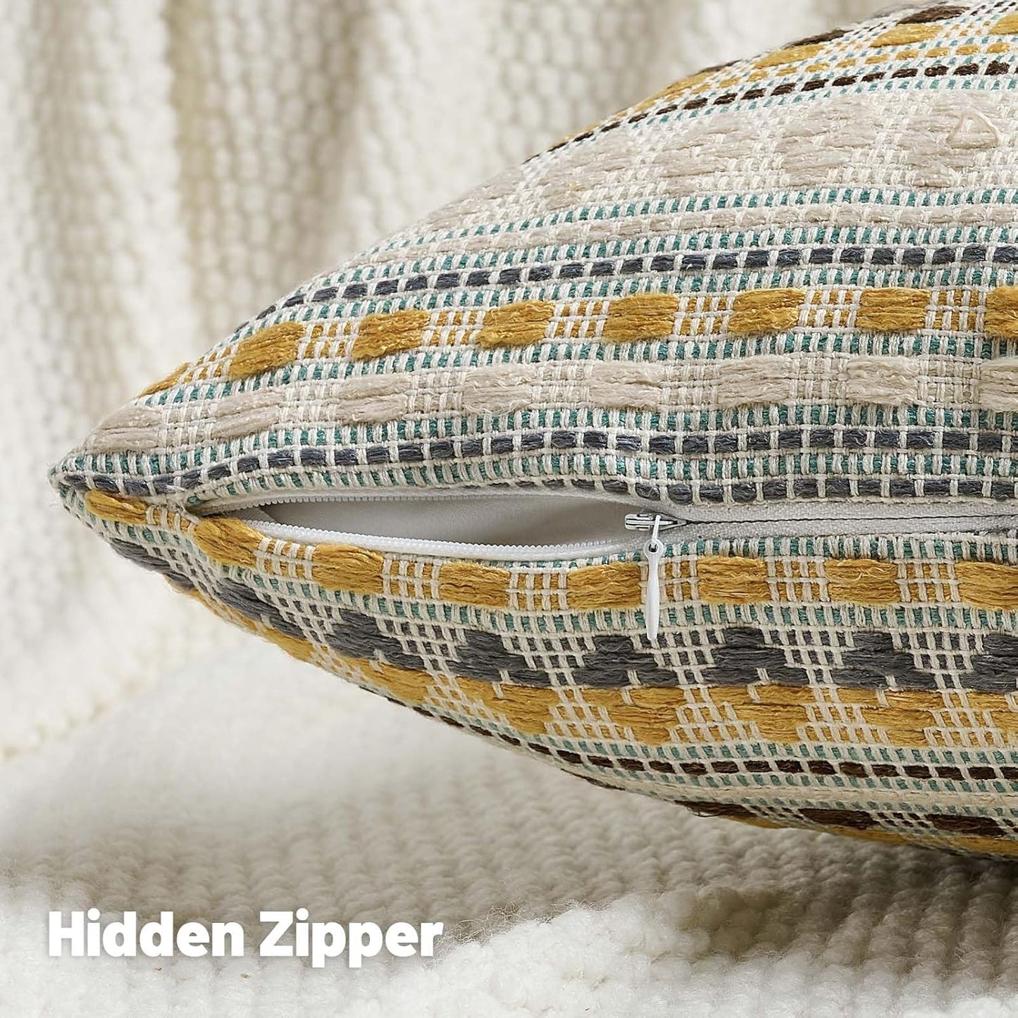 FUTEI Yellow Grey Decorative Throw Pillow Covers 20x20 Inch Set of 2,Soft Cozy Chenille Jacquard Textured Cushion Case,Boho Home Decor for Couch Bed Living Room