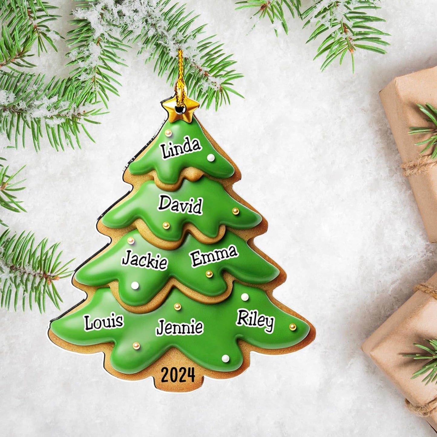 Family Gingerbread Name - Personalized Custom 3D Inflated Effect Acrylic Ornament Family Members and Pets Ornament Gifts for Family Tree Decoration (A05, 7 Names)
