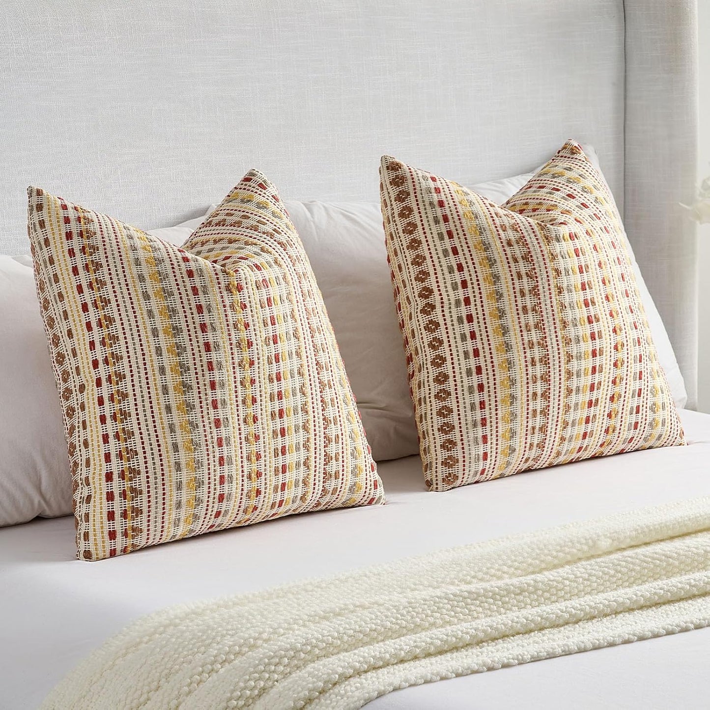 FUTEI Brown Red Decorative Throw Pillow Covers 12x20 Inch Set of 2,Soft Cozy Chenille Jacquard Textured Pillow Case,Boho Home Decor for Couch Bed Living Room