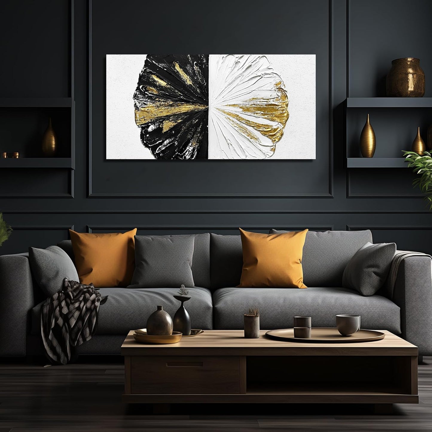 Black and White Art Work for Bedroom Walls Abstract Circles Wall Decor for Living Room Modern Canvas Art Wall Decor for Office Size 24 x 47 Inch