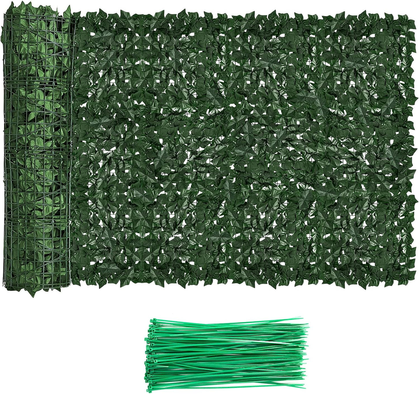 Faux Ivy Privacy Fence Screen Outdoor Expandable Artificial Greenery Roll Fake Hedge Wall Patio Green Plastic Leaf Plant Vine Grass Panels Gate Covering for Garden Yard Balcony (98.4 X 39.4 in)