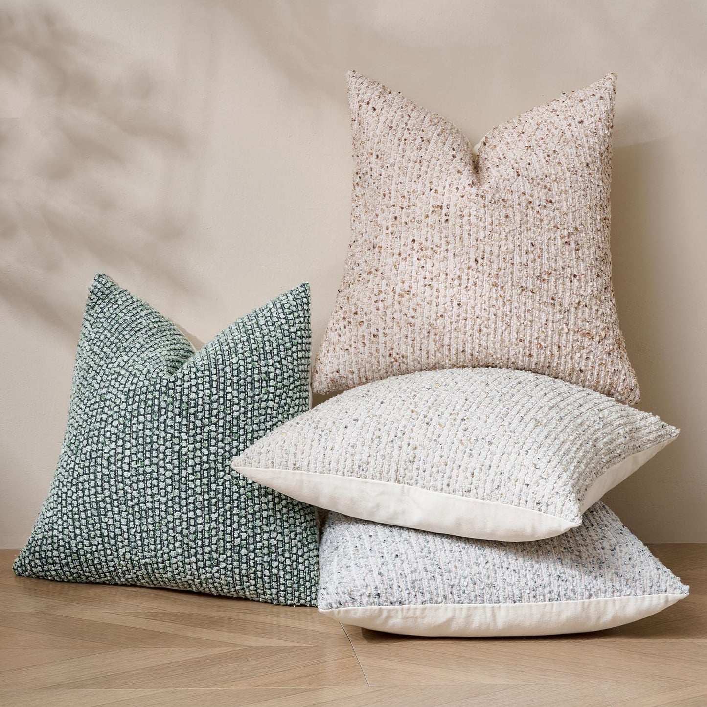 Striped Euro Sham Pillow Covers 26x26 Set of 2 Cream Grey Textured Boucle Chic Morden Boho Accent Farmhouse Square Decorative Couch Throw Pillow Covers for Home Decor Bed Sofa Living Room