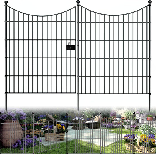 10 Panels Garden Fence Dog Fence Outdoor for Yard, 32in H x 23.6ft L Rustproof Metal Fencing with Ground Stakes | No Dig Animal Proof Containment for Pets/Rabbits | Durable Patio Security Panels