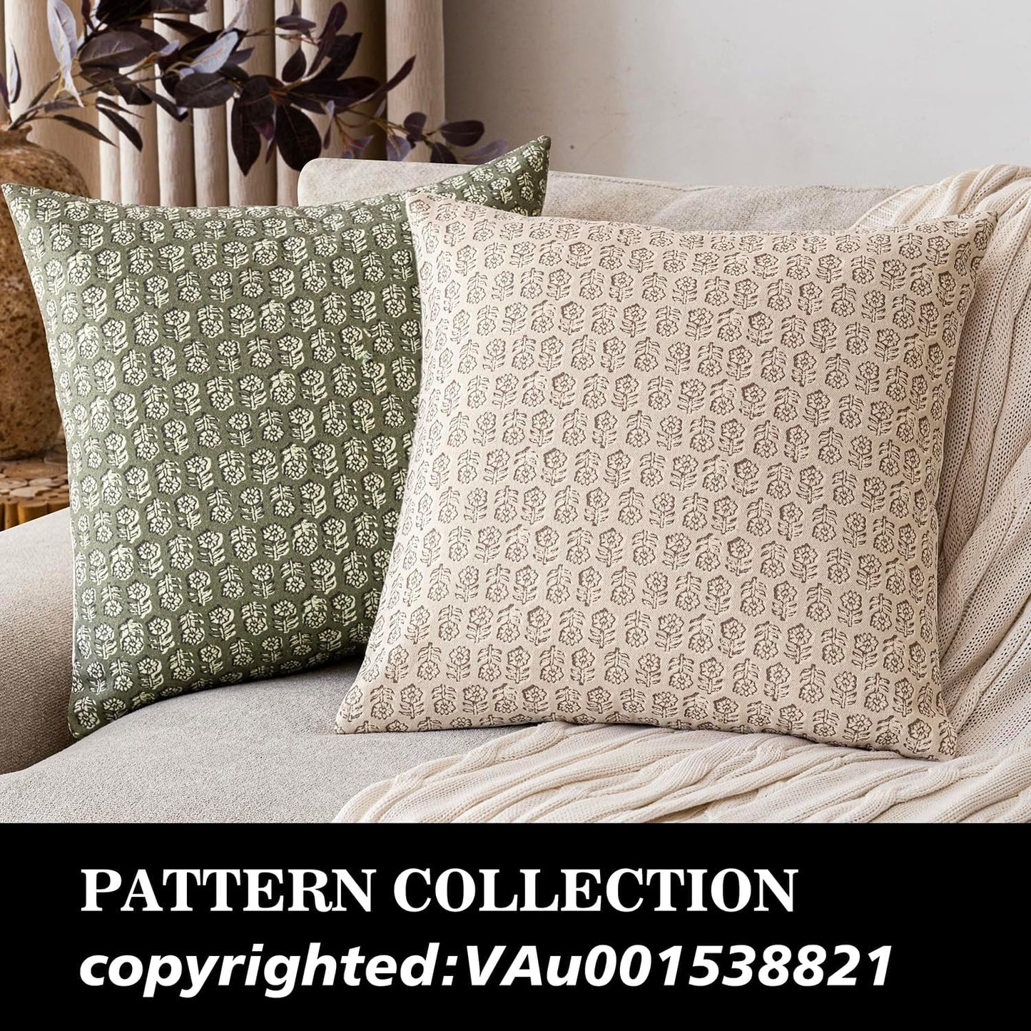 Foindtower Set of 2 Decorative Neutral Floral Print Throw Pillow Covers Vintage Accent Farmhouse Cushion Covers Boho Home Decor for Sofa Chair Couch Bedroom Living Room Outdoor,18×18 Inch,Ivory Beige