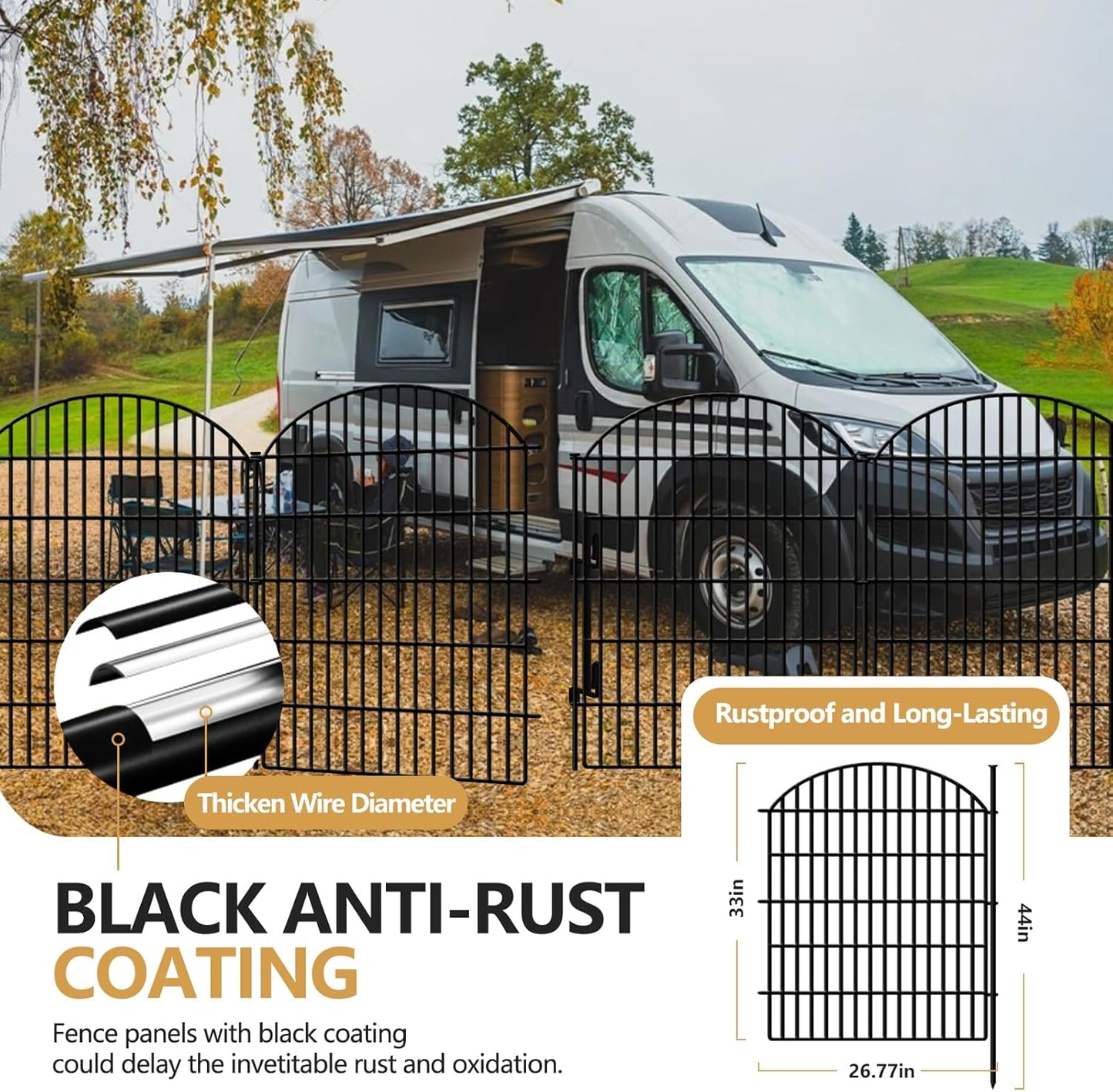 15 Panels No Dig Decorative Garden Fence with Lock, 33in (H) X 33.46ft (L) Dog Fences Outdoor for Yard, Rustproof Tall Metal Animal Barrier Border for Rabbits, Patio, Temporary Outdoor Use