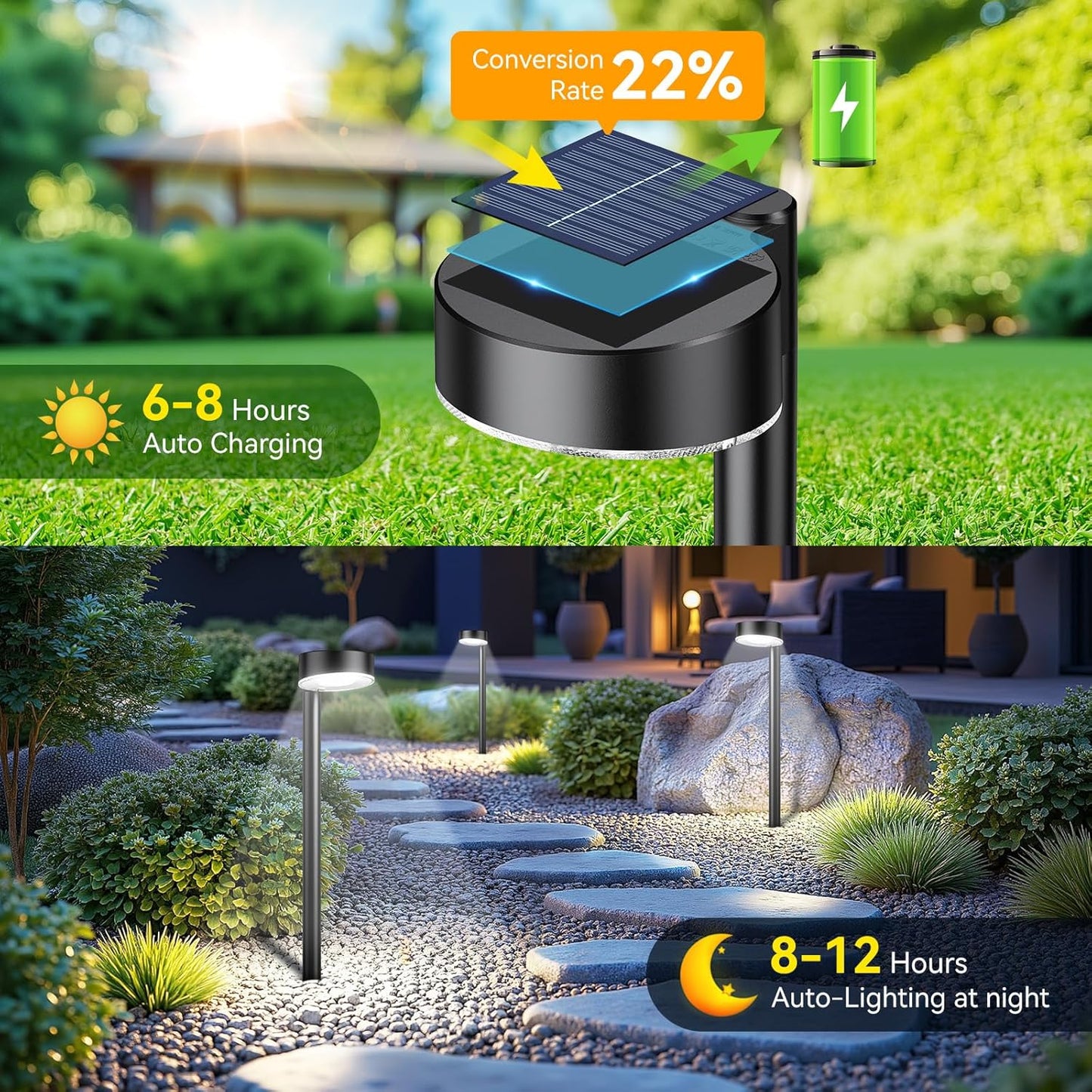 4 Pack Solar Pathway Lights Outdoor, 12 Brighter LED Solar Lights Outdoor Waterproof, Up to 12 Hrs Modern Path Light for Yard Garden Walkway Driveway Lawn, Cool White