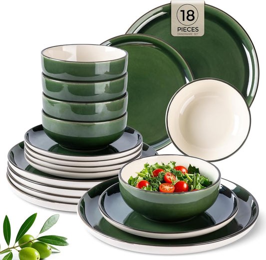 GBHOME Ceramic Dinnerware Sets, 18 Pieces Stoneware Dinnerware Set, Plates and Bowls Sets, Dishwasher & Microwave Safe,Dishes Set | Service for 6