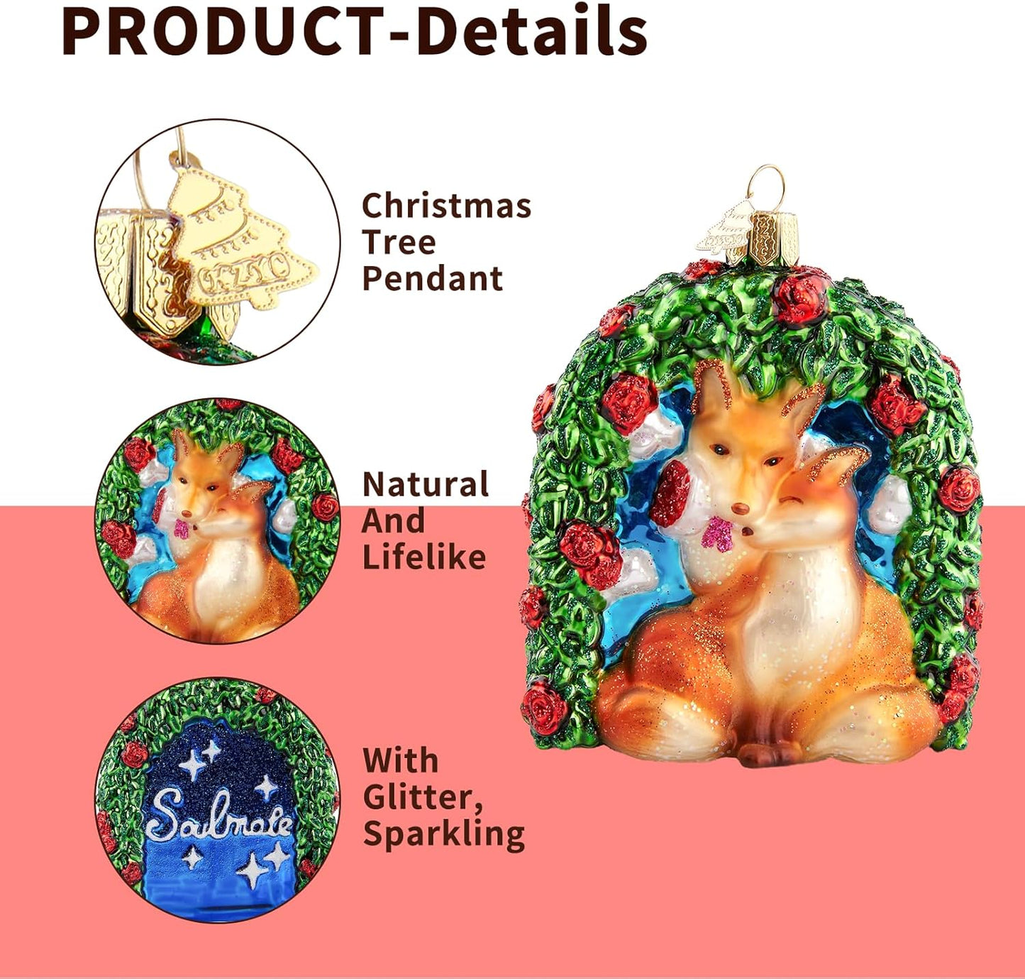 Fox Love Christmas Tree Ornaments,Hand-Blown Glass Ornaments,Fox Soulmate Collection Hanging Ornament,Wedding Ornament for Valentine's Day Anniversary Animal Lovers Party Gifts