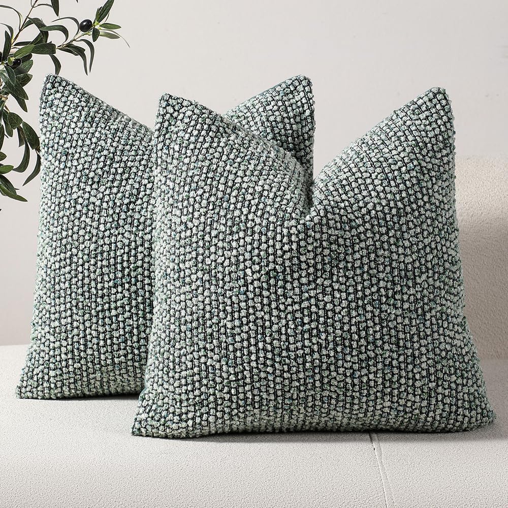 Striped Euro Sham Pillow Covers 26x26 Set of 2 Green Textured Boucle Chic Morden Boho Accent Farmhouse Square Decorative Couch Throw Pillow Covers for Home Decor Bed Sofa Living Room