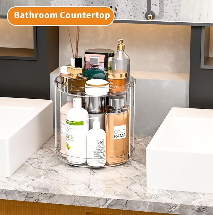 2 Tier Lazy Susan Turntable for Cabinet,Countertop,Pantry,9.5"W Spinning Seasoning Organizer,Double Rotating Kitchen Spice Rack Organizer and Condiments,Medicine,Vitamin Bottle Organizer Carousels,2Pc