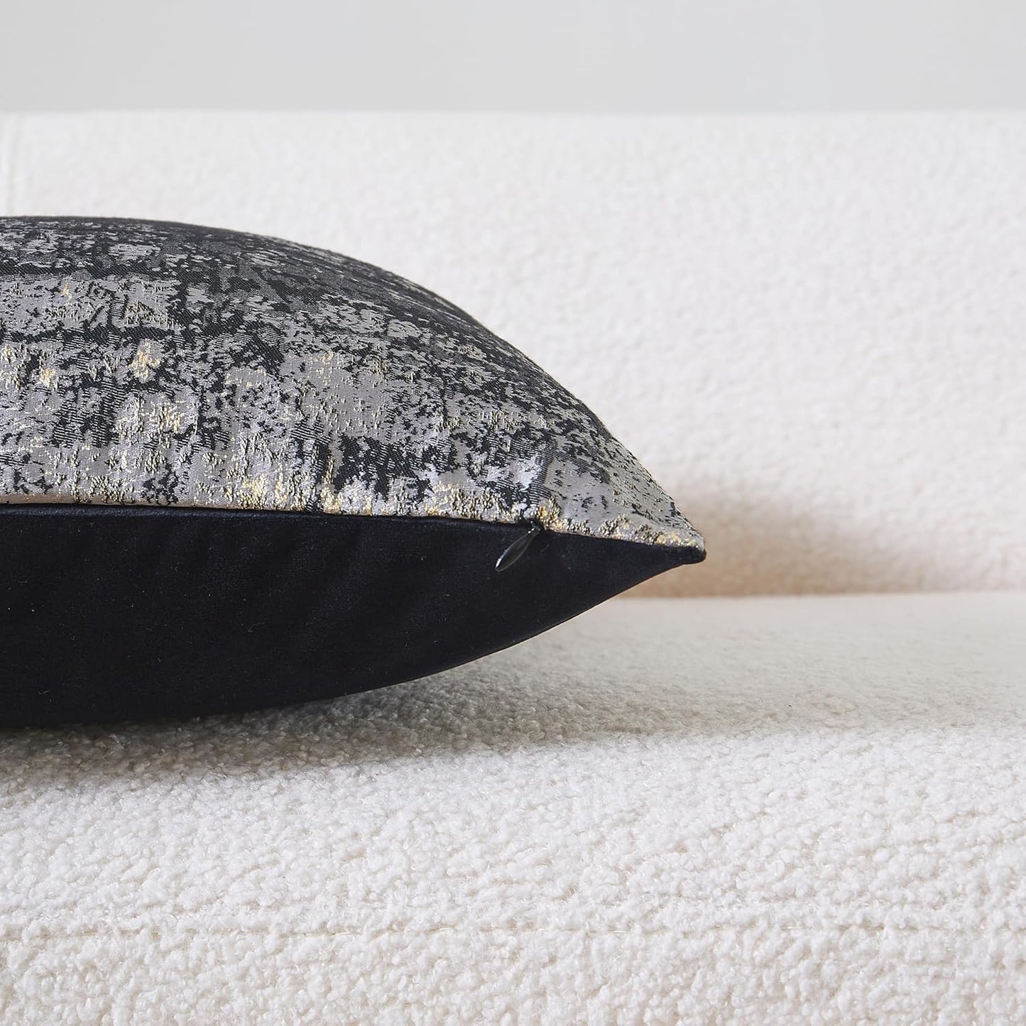 THE-TINOART Charcoal Gray & Black Pillow Cover 24x24 - Gold Embroidered Luxury Jacquard, Modern Reversible Throw Pillow Cover for Sofa/Bed, Velvet Backing