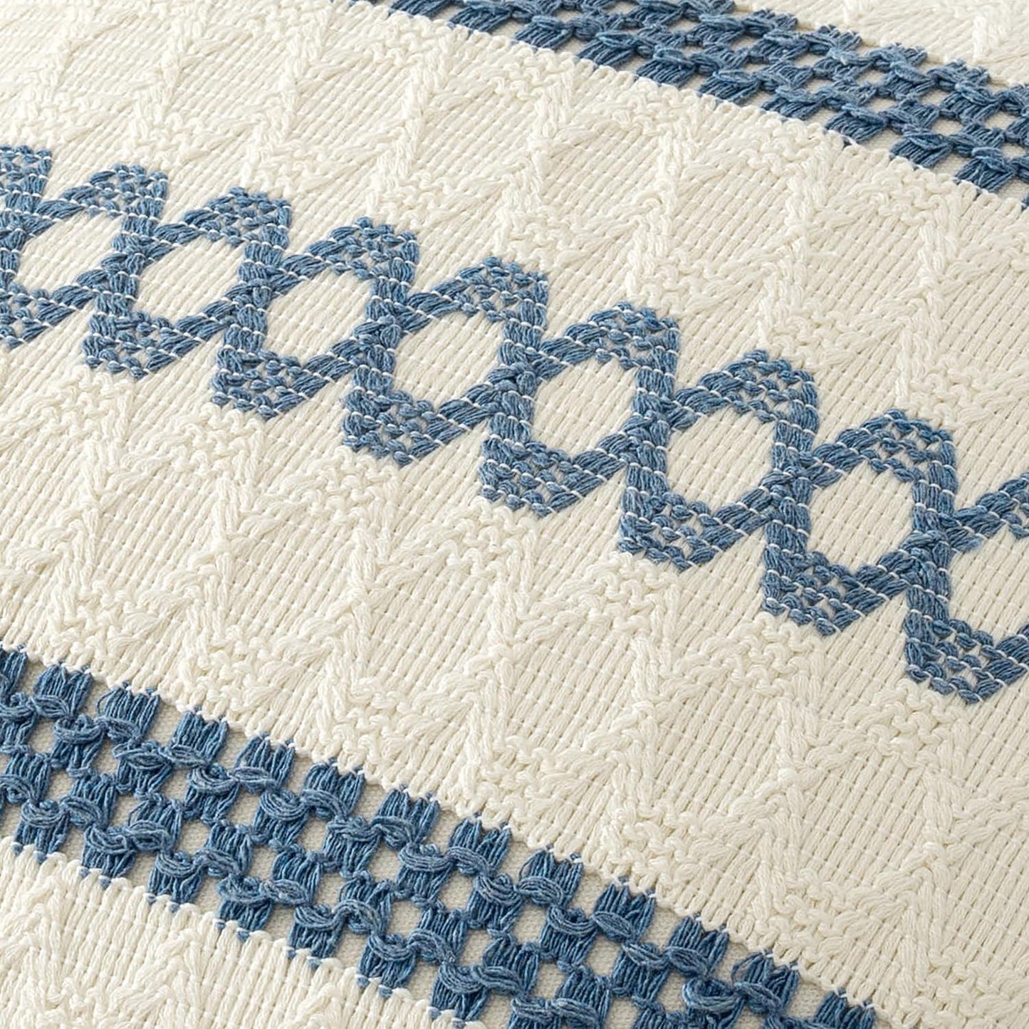 MIULEE Set of 2 Coastal Blue Boho Decorative Pillow Covers 18x18 Inch Farmhouse Rustic Couch Throw Pillows Modern Summer Cotton Cushion Covers Retro Cute Macrame Woven Home Decor for Bed Sofa Chair