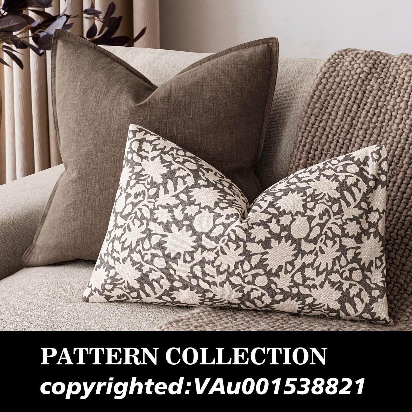 Foindtower Set of 2 Decorative Neutral Floral Throw Pillow Covers Accent Farmhouse Cushion Covers Boho Lumbar Pillowcase for Couch Sofa Bedroom Living Room Home Decor Outdoor,12×20 Inch,Rustic Gray