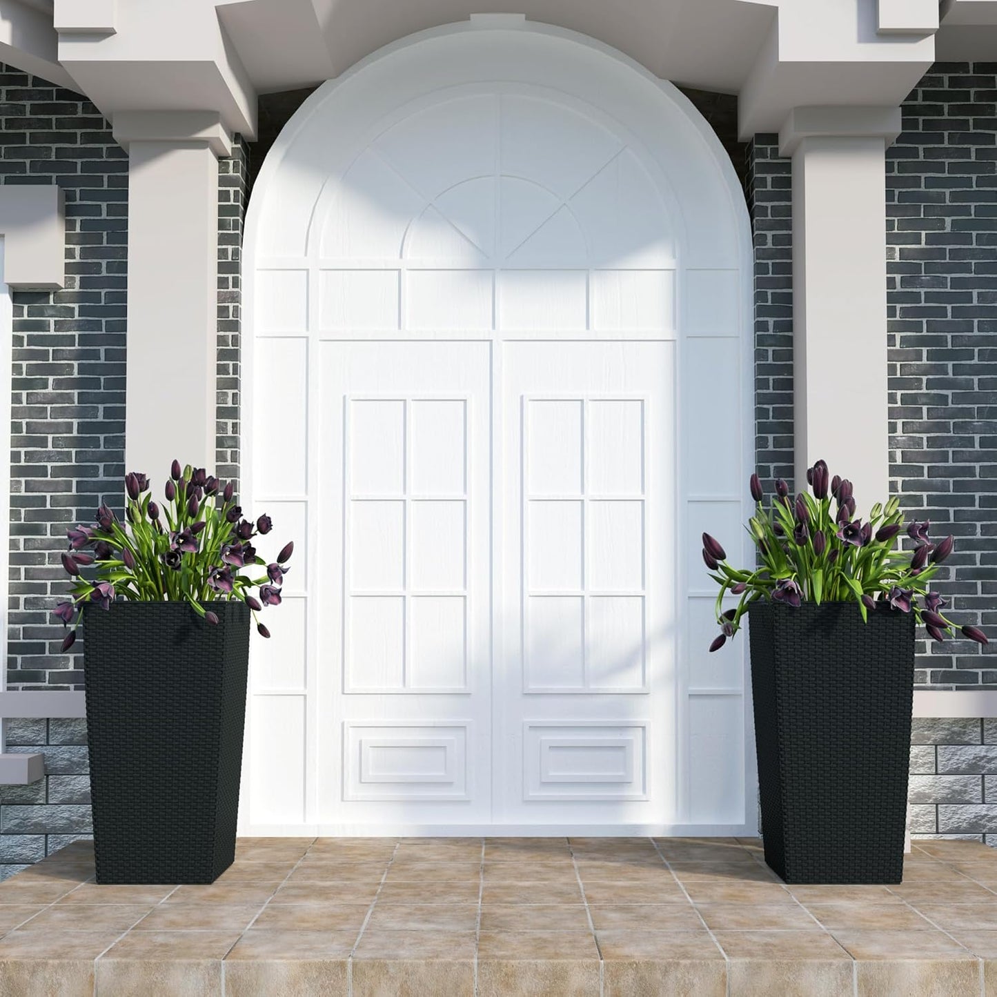 30in Tall Large Plant Pots Planter-Self-Watering Indoor/Outdoor Planting with Drain Holes, Water Level Monitor, Inner Bucket for Front Porch Patio, Black Large