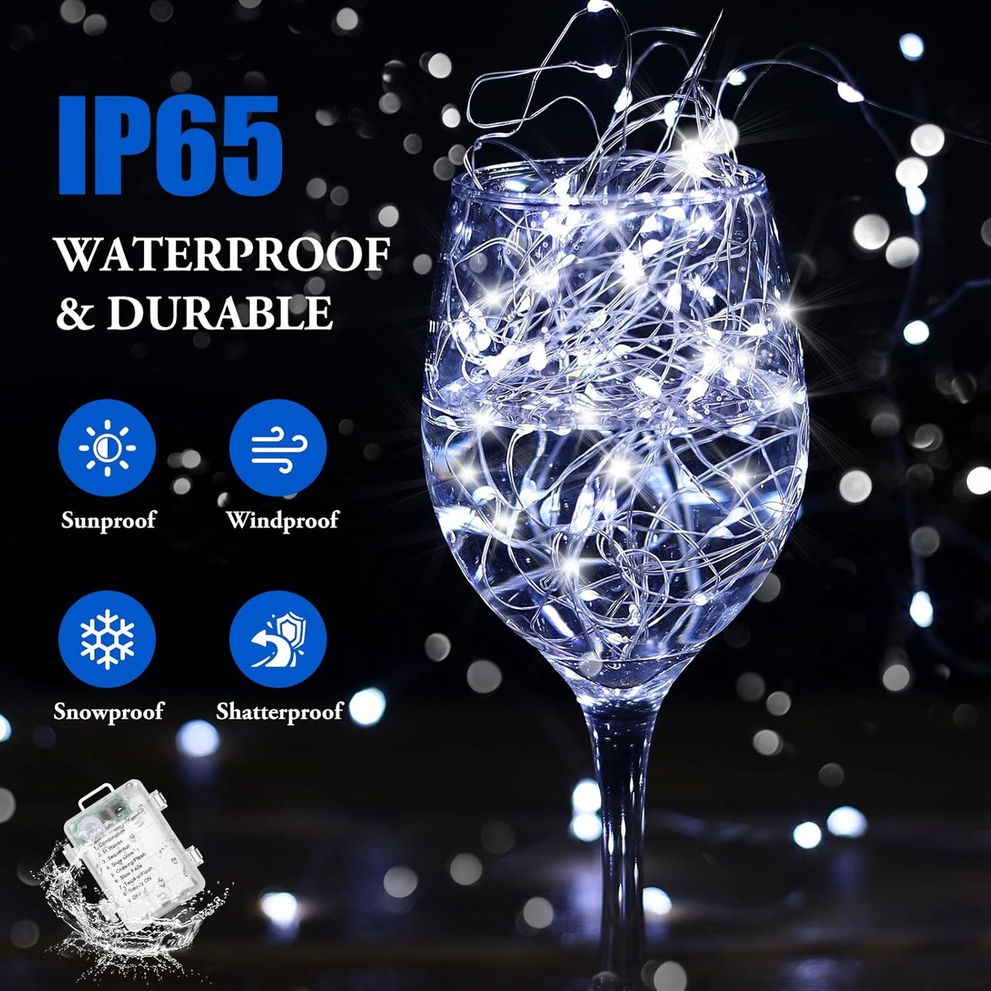 2 Pack 100 LED Fairy Lights Battery Operated with Timer & Remote, 33FT Waterproof Twinkle Lights Indoor Outdoor, Fairy String lights for Bedroom Classroom DIY Wedding Christmas Decorations, Cool White