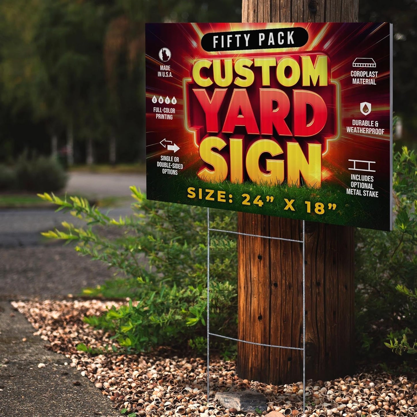 50 Pack 24"x18" Custom Yard Signs with Stakes, Personalized Yard Signs for Outdoors, Customized Full Color Print Corrugated Signs for Business