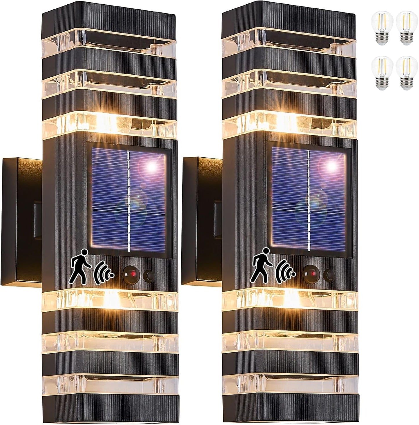 2 Pack Solar Outdoor Wall Lights with Motion Sensor 3-Mode Motion Outdoor Sconces 3000K 500LM Dusk to Dawn Solar Porch Light Fixtures Modern Up Down Exterior Wall Lamp for House Garage Front Door