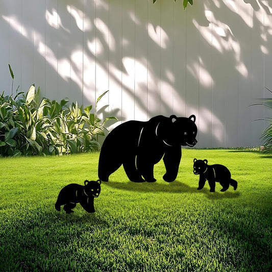 3 Pack Bear Metal Garden Decorative Stakes, Weather Proof Silhouette Statues for Yard, Patio,Outdoor Decor for Bear Lovers and Pet Owners